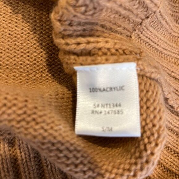 Nude Brand Open Back Cowl Neck Cable Knit Sweater Camel Size S/M - Picture 6 of 11